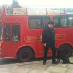 Tilly waiting to board the Buxton Tram