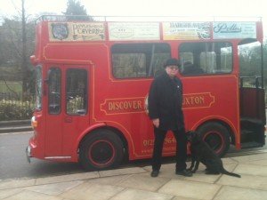 Tilly waiting to board the Buxton Tram